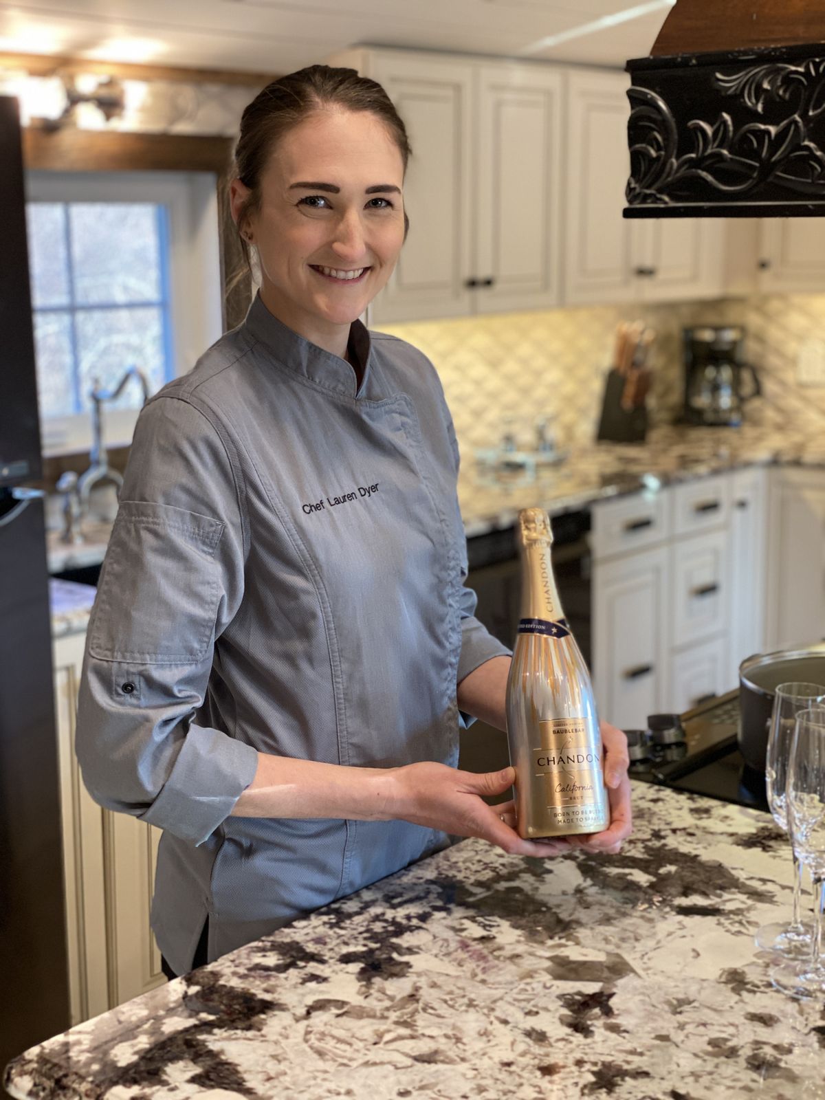 Chef Lauren Dyer in the suite kitchen at Lavender Waves Farm