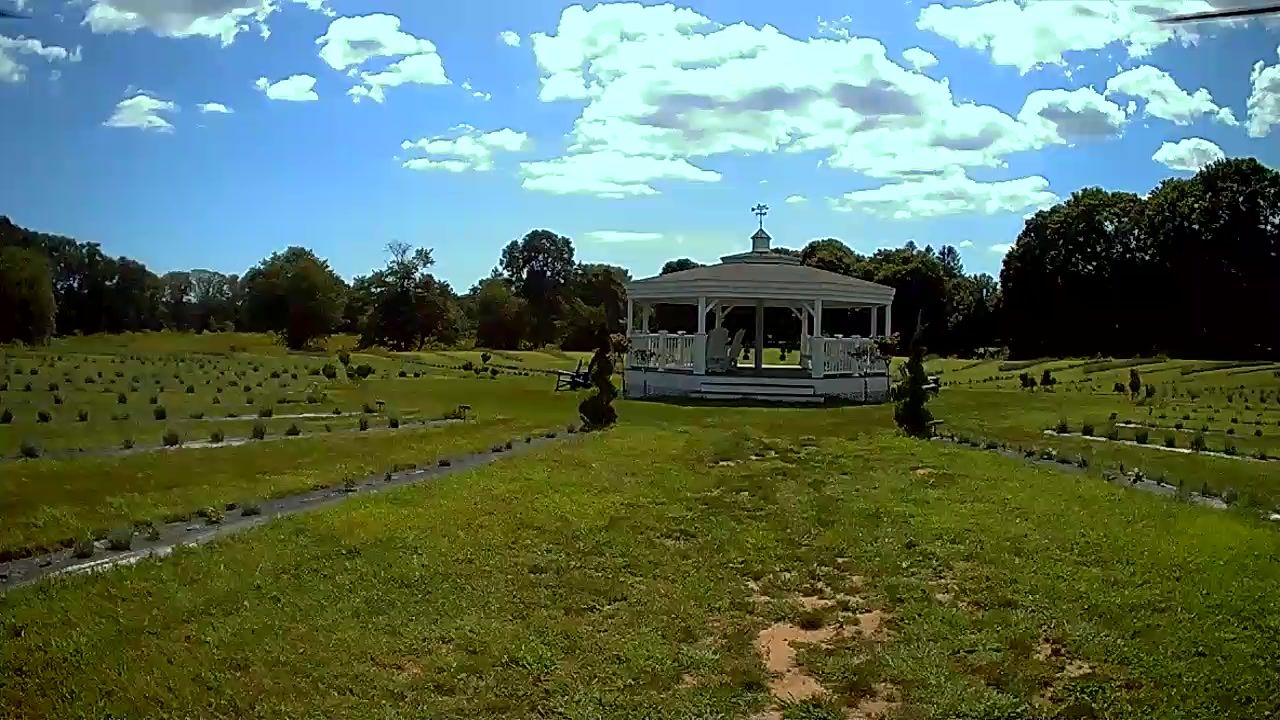 Approaching the gazebo through the field