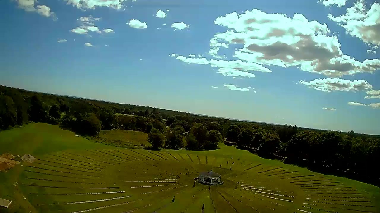 An aerial view of the circular lavender field