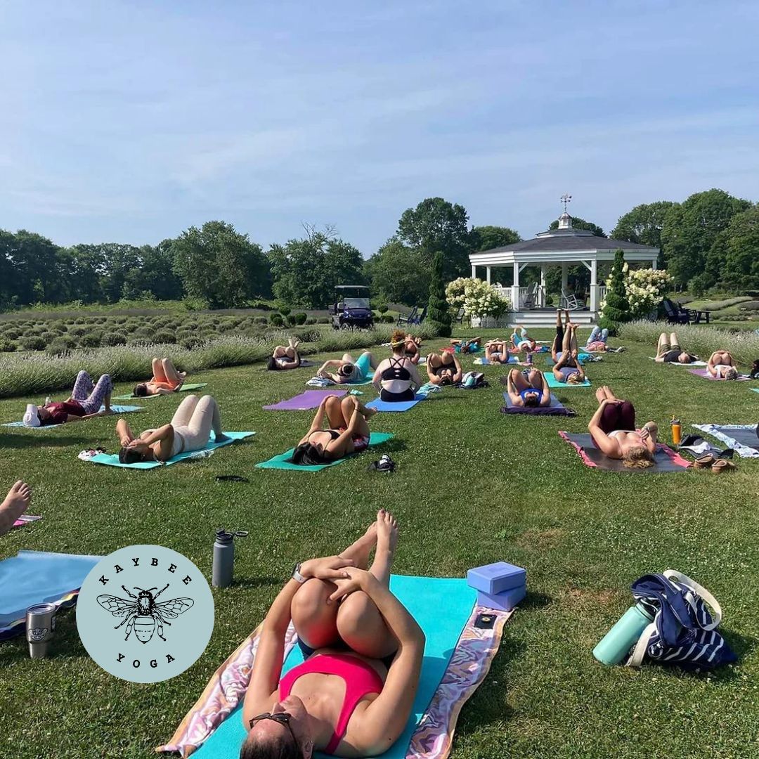 Yoga on the lawn at Lavender Waves Farm